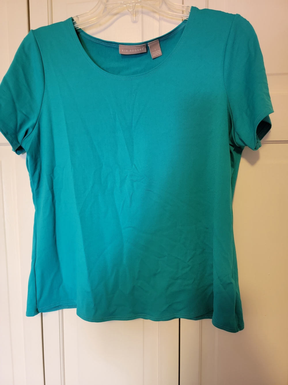 Kim Rogers Teal Short-Sleeve Scoop Neck Top Size L EUC